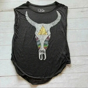 Chaser Womens cow skull Boho Tribal Aztec Graphic Print Skull Tank Top …